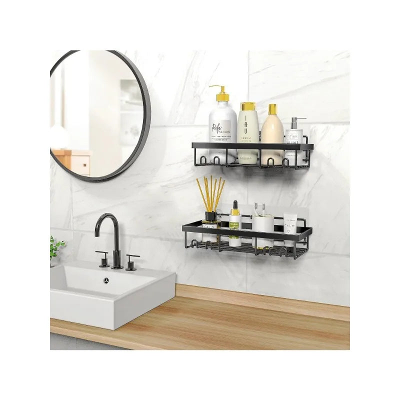 Self Adhesive Black Bathroom Shelves Basket