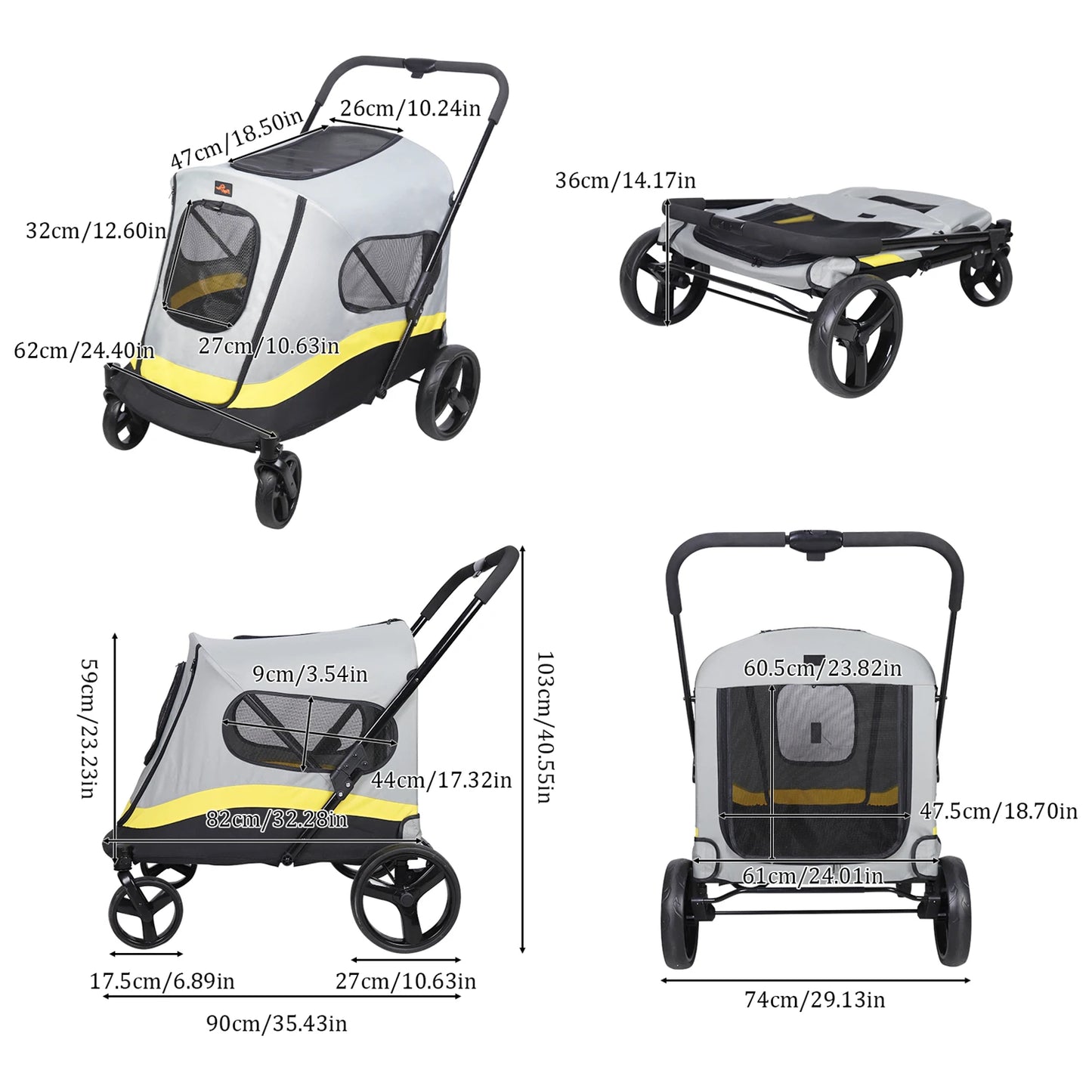 One-Click Folding Pet Stroller for Large Dogs Cat Animal Carrier