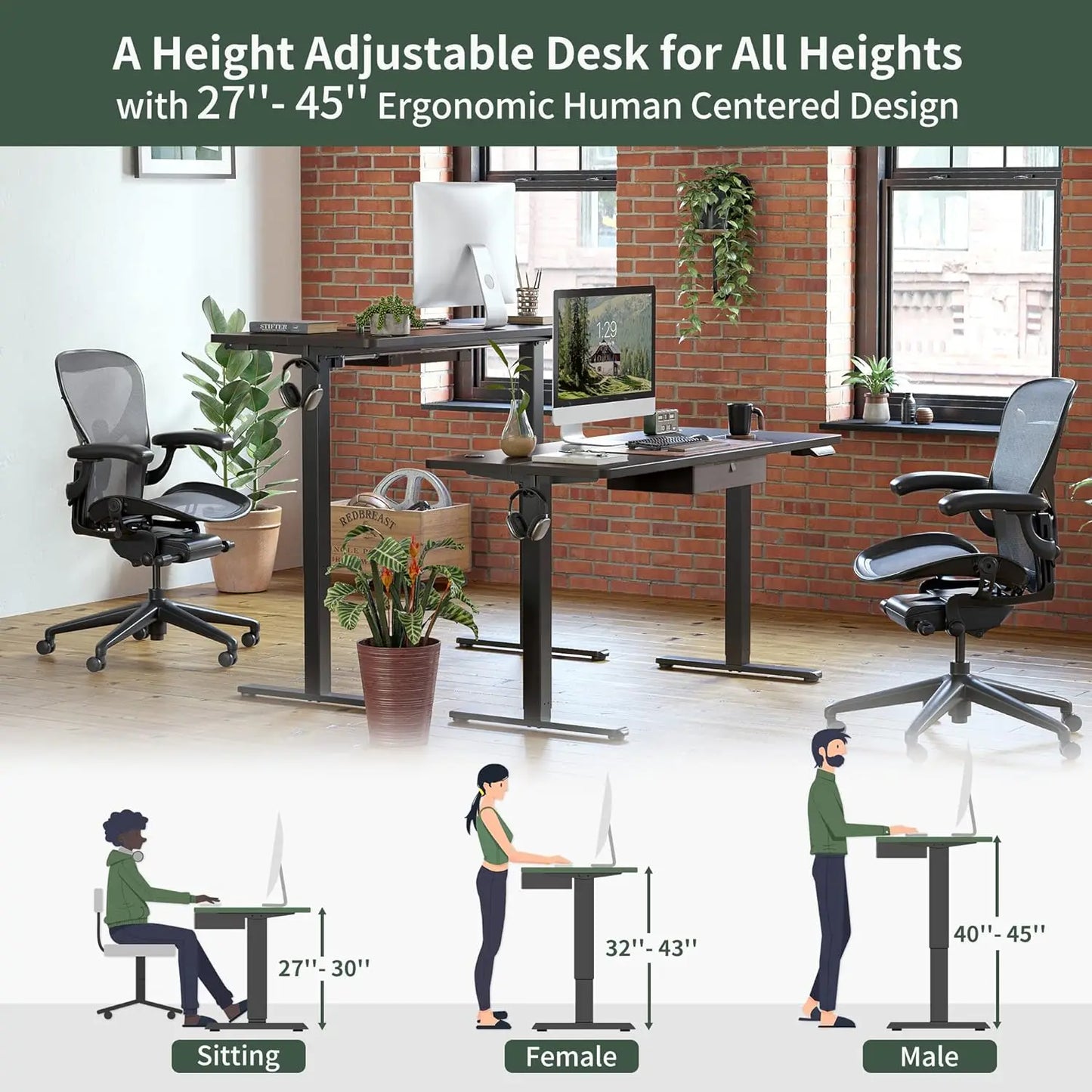 Standing Desk with Drawer, Adjustable Height Electric Stand up Desk