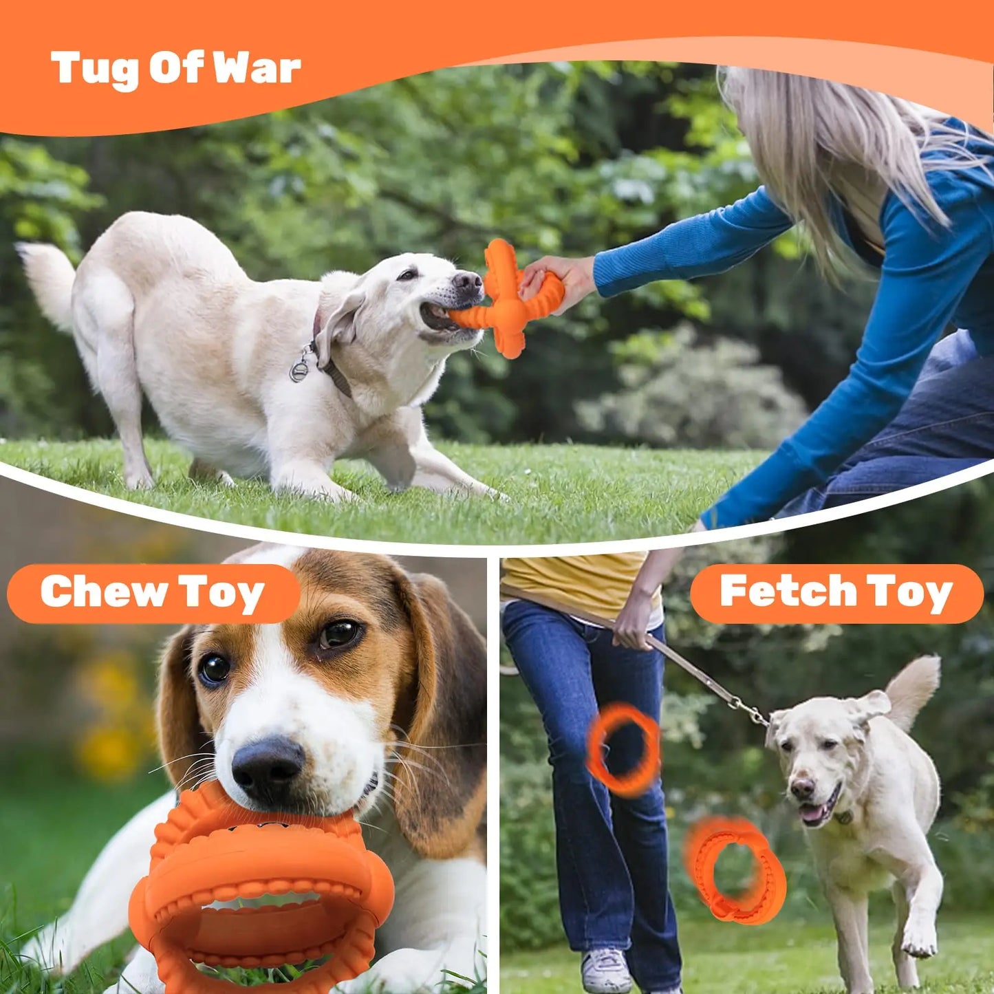 Interactive Dog Detachable Tug of War Toy with 2 Rings.