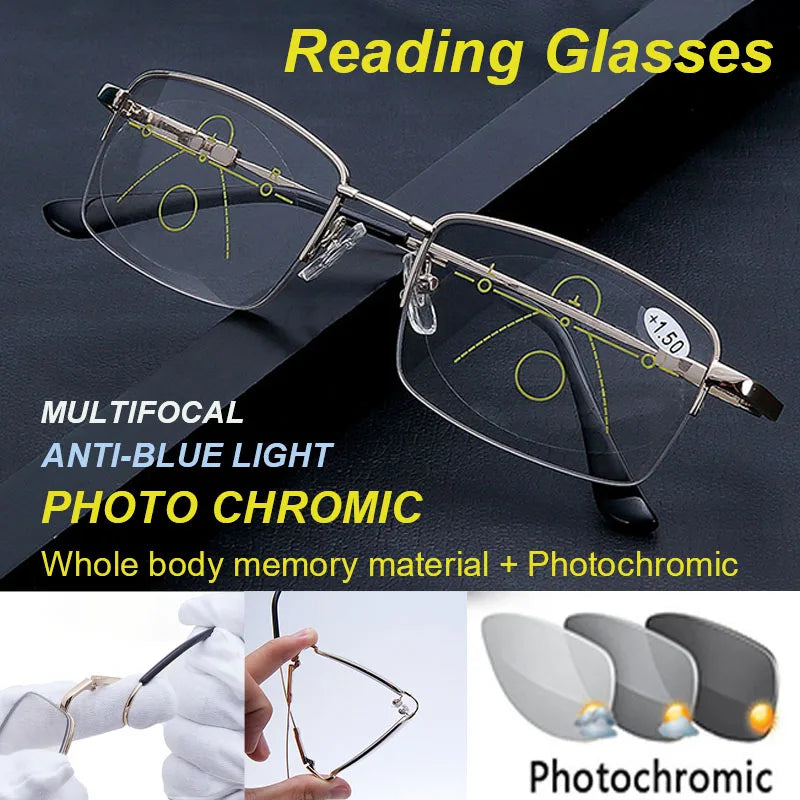 BLMUSA New Titanium Photochromeic Multifocal Reading Glasses