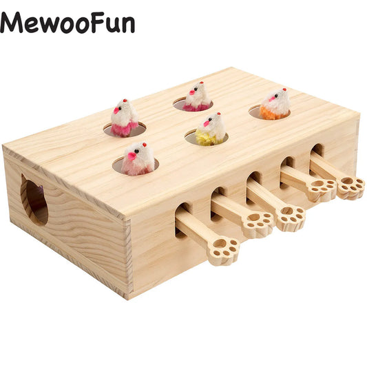 MewooFun Cat Toys Interactive Whack-a-mole Solid Wood Toys for Indoor Cats