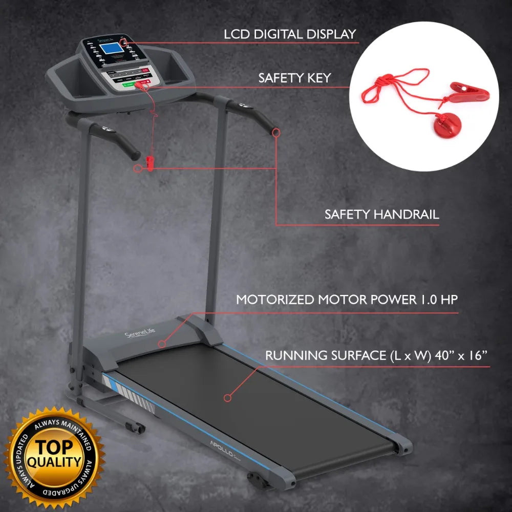 Serene Life Folding Treadmill - Foldable Home Fitness Equipment