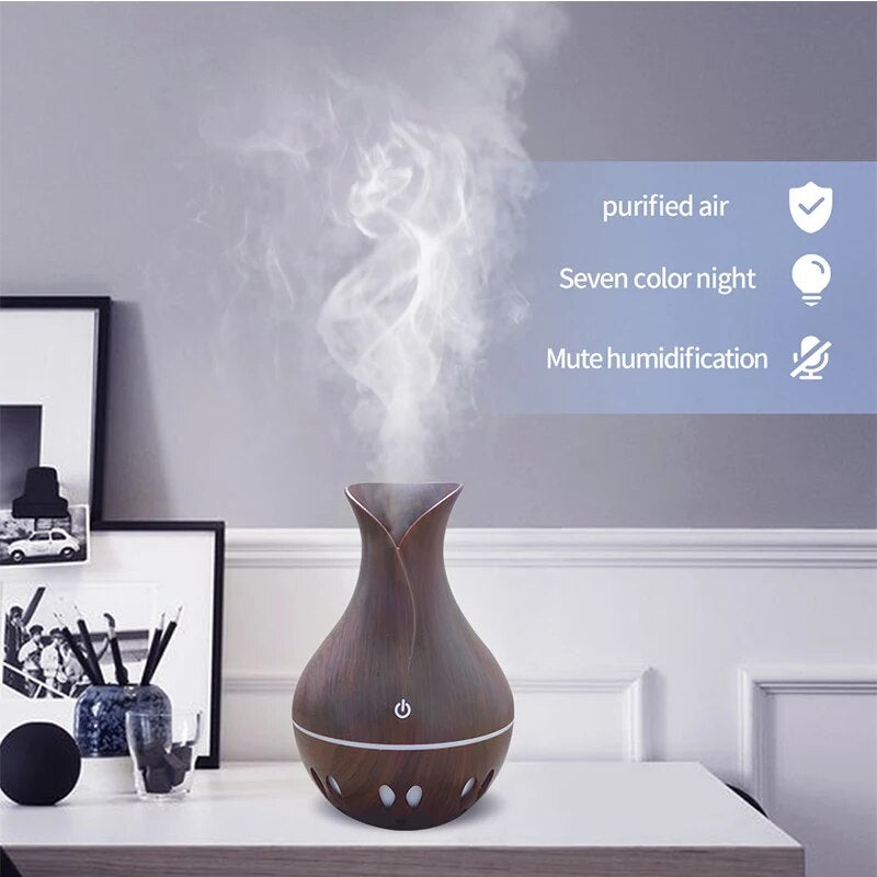 Ultrasonic Air Humidifier Aroma Essential Oil Wood Grain Aromatherapy Purifier