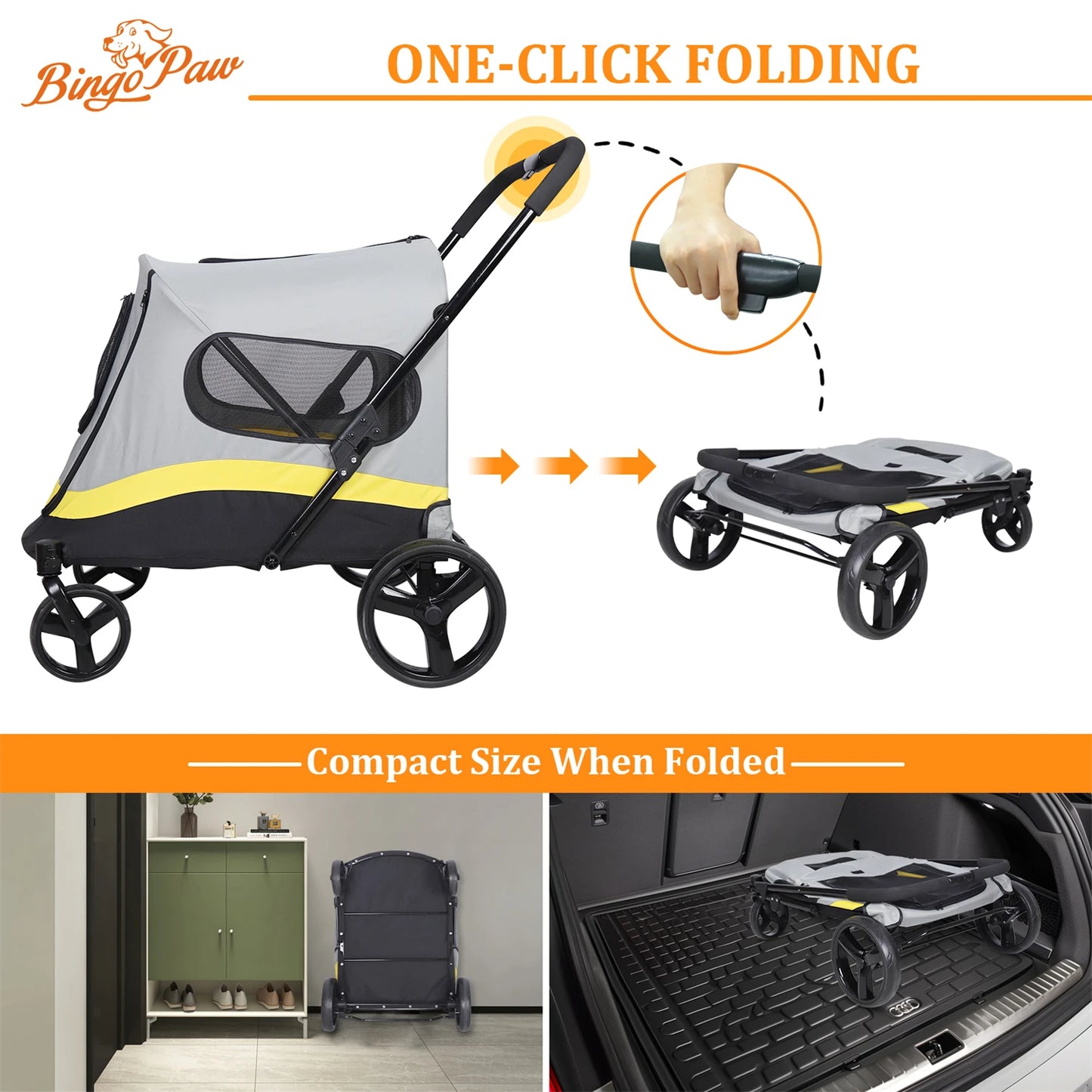 One-Click Folding Pet Stroller for Large Dogs Cat Animal Carrier