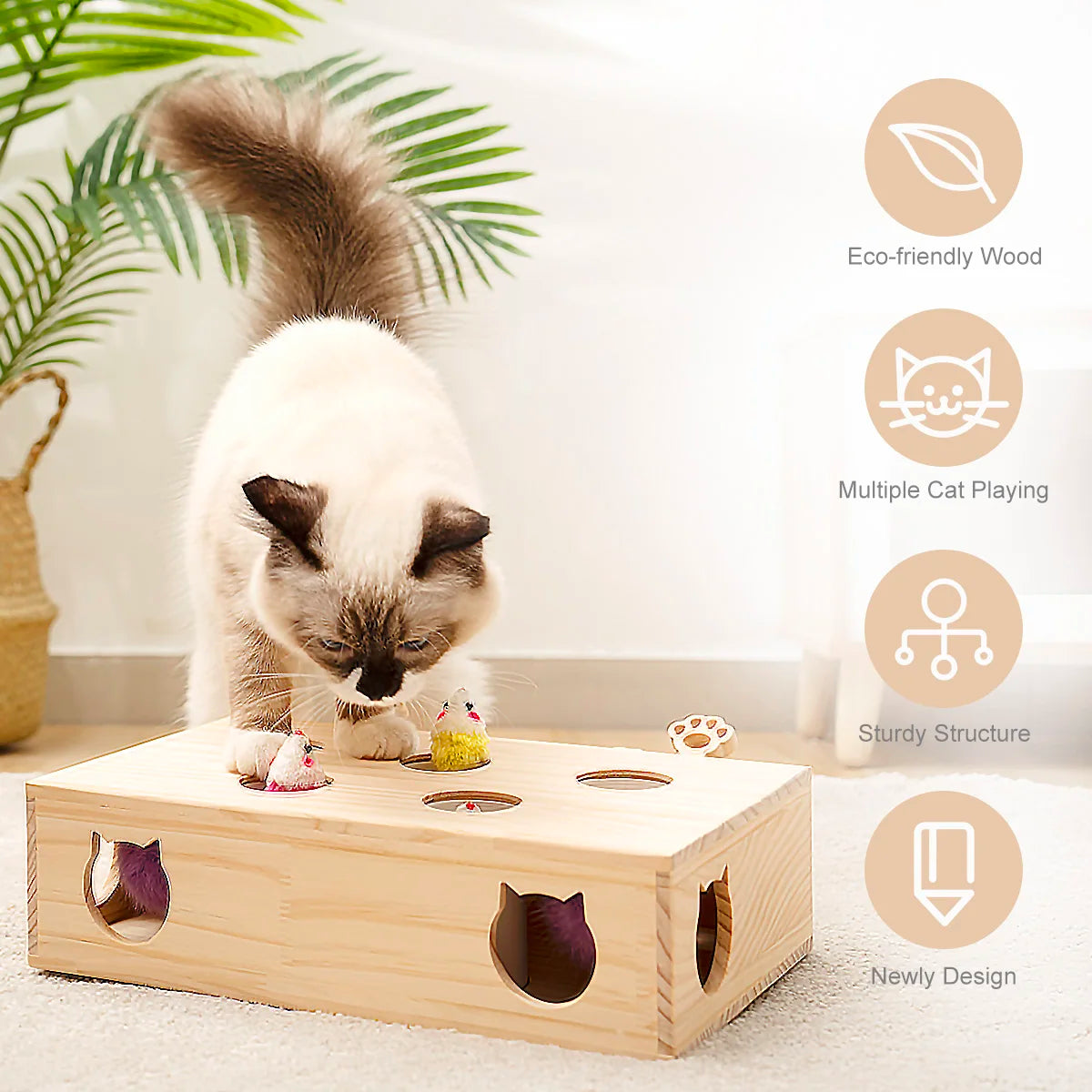 MewooFun Cat Toys Interactive Whack-a-mole Solid Wood Toys for Indoor Cats