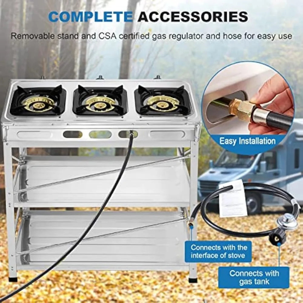 Propane Gas Stove 3 Burner Gas Stove with Removable Leg Stand