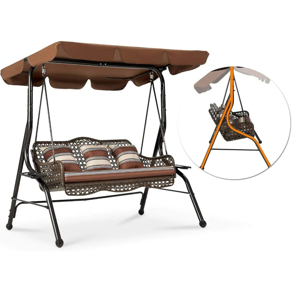 Swing Sets for Backyard with Canopy, 2 Side Trays, 3 Pillows & Removable Cushion