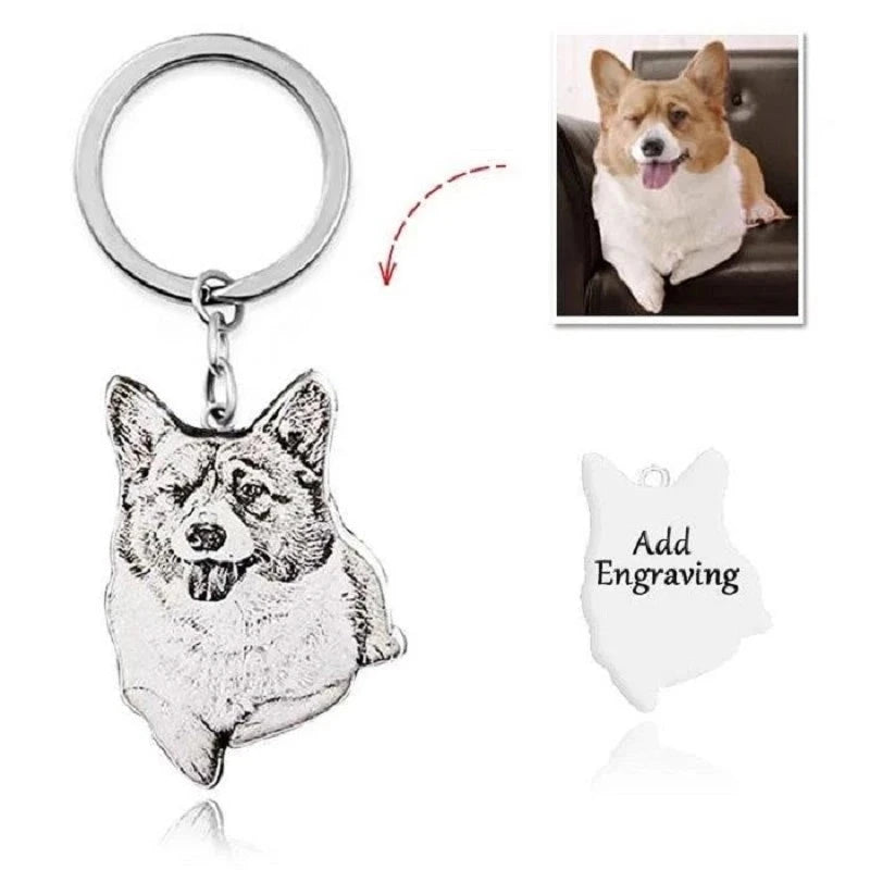 Custom Pet Portrait  Engraved Photo Keychain