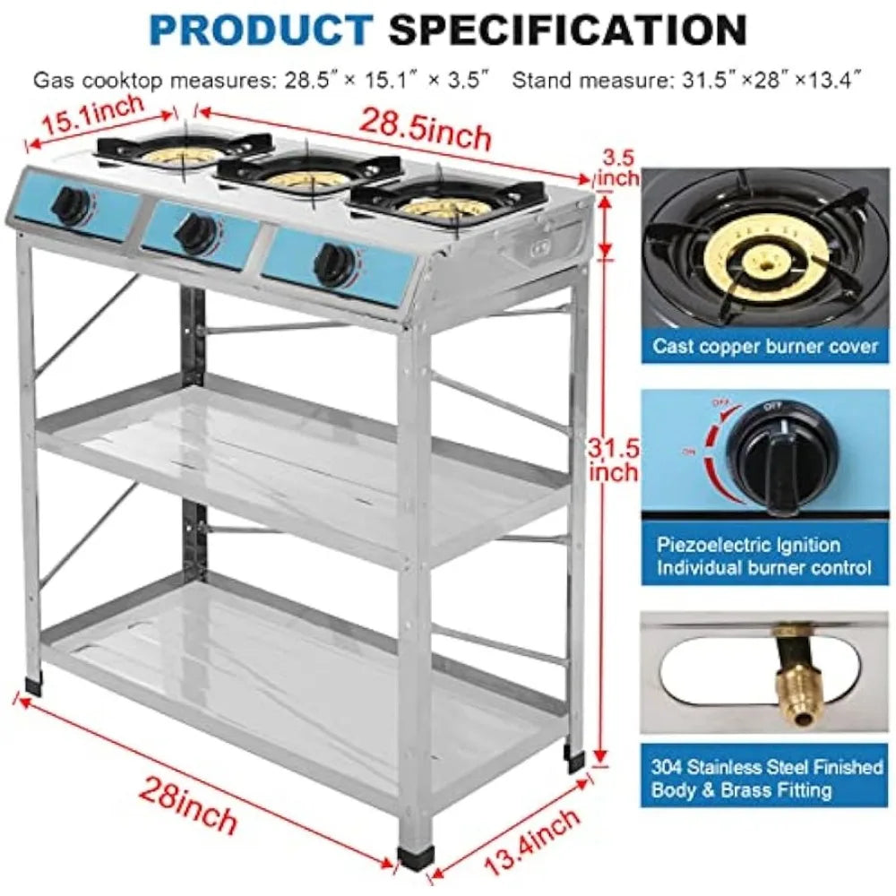 Propane Gas Stove 3 Burner Gas Stove with Removable Leg Stand