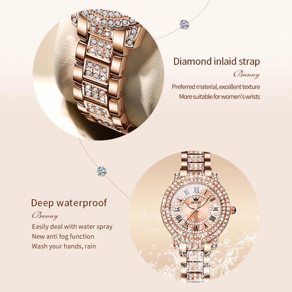 Women's Watch Quartz Luxury Diamond Stainless waterproof wristwatch