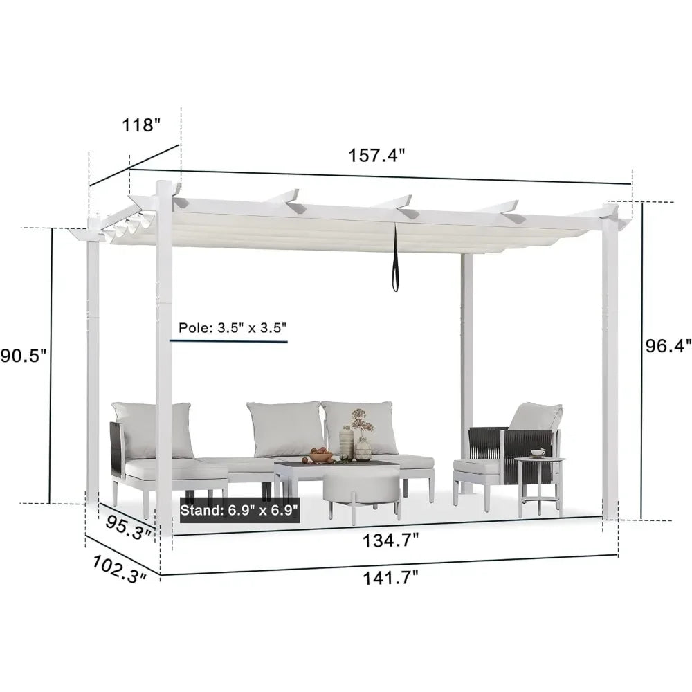 Outdoor Retractable Pergola White Heavy-Duty Aluminum Pergola Patio