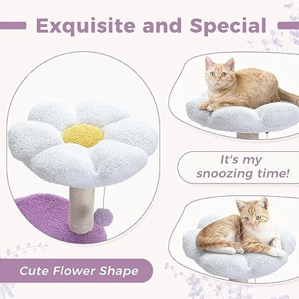 32 Inches Purple Flower Cat Tower with Sisal Covered Scratching Post