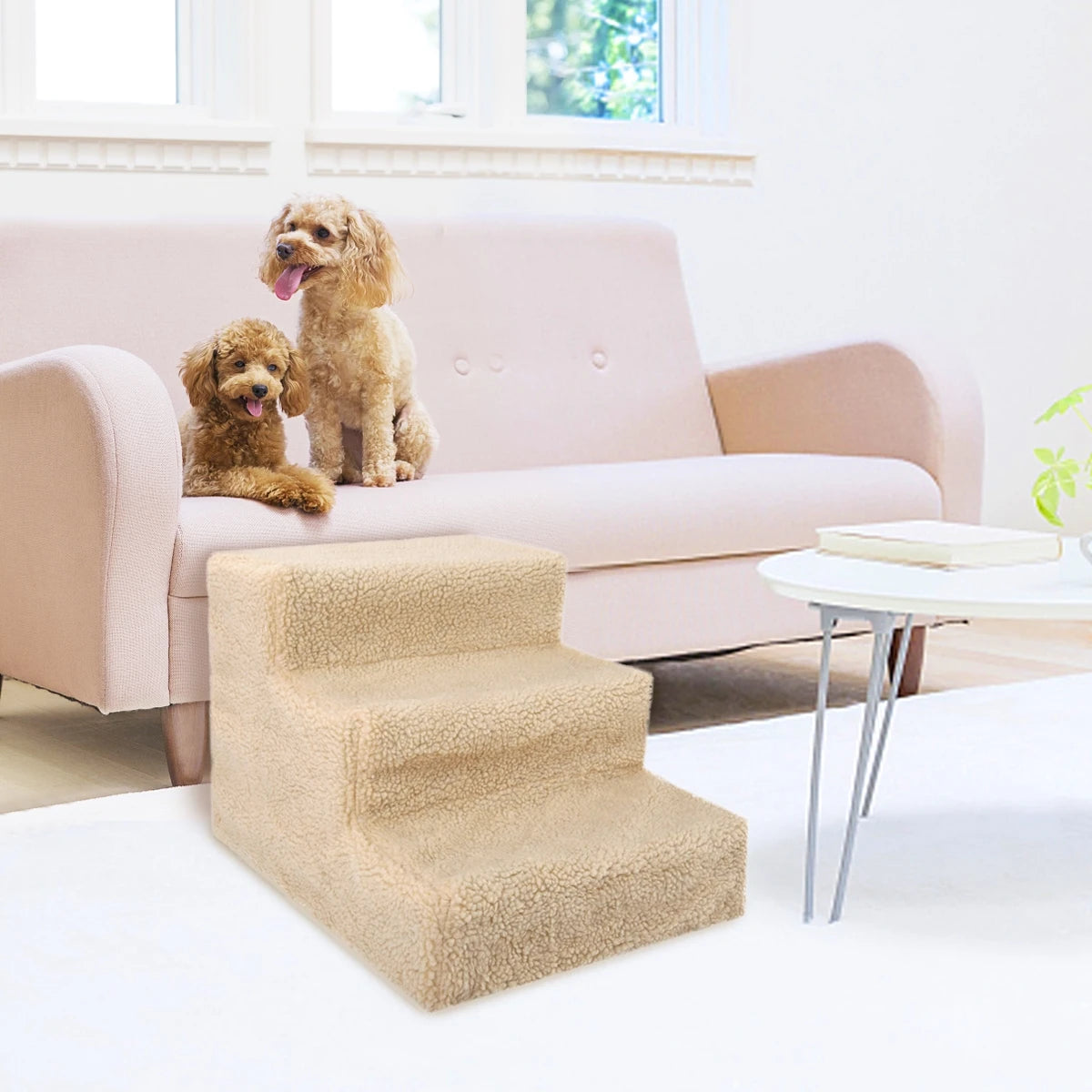 3 Steps Cream Pet Stairs for Dogs and Cats