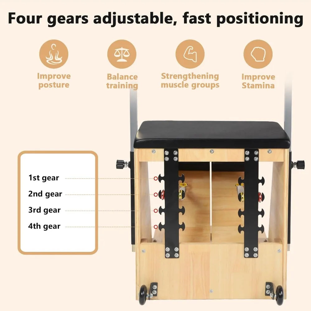 Pilates Reformer Machine Fitness Equipment Split-Pedal Stability Combo Chair