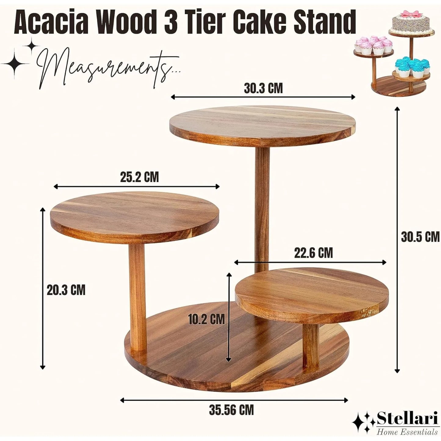 US Home Essential Three Tier Wooden Cupcake Stand for 50 Cupcakes