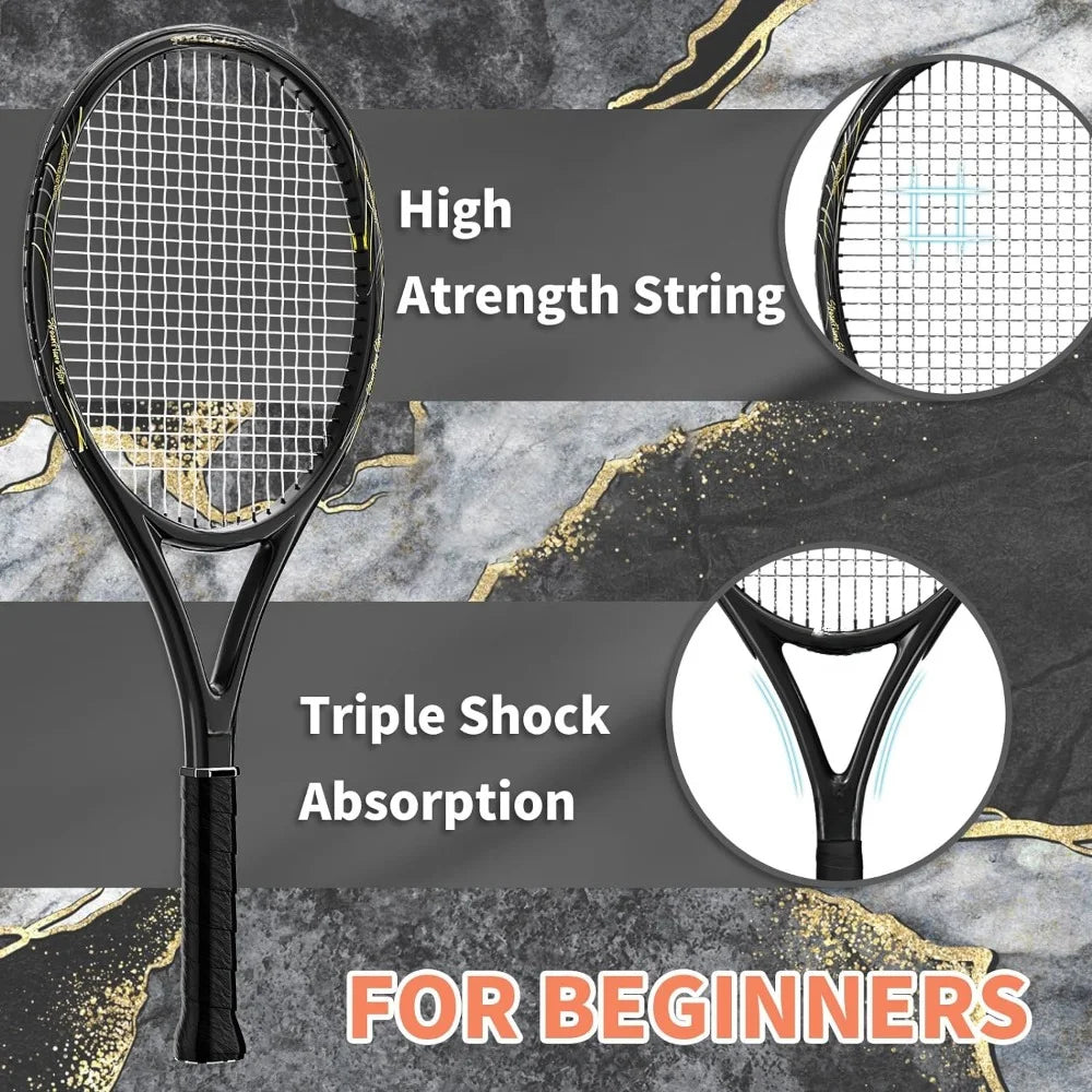 Super Value Set with Pre-Strung, Comfortable Handle Tennis Racket.