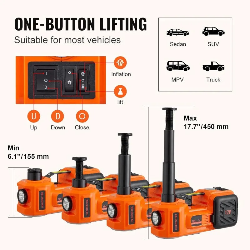 Electric Car Jack, 5 Ton/11023 LBS Hydraulic Jack Lift with Electric Impact Wrench