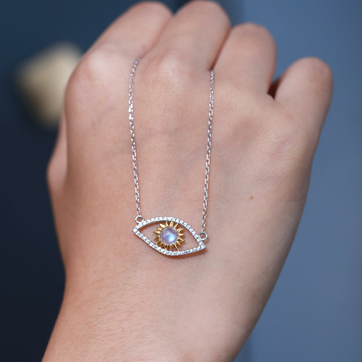 June Birthstone Sterling Silver Devil's Eye Pendant Necklace