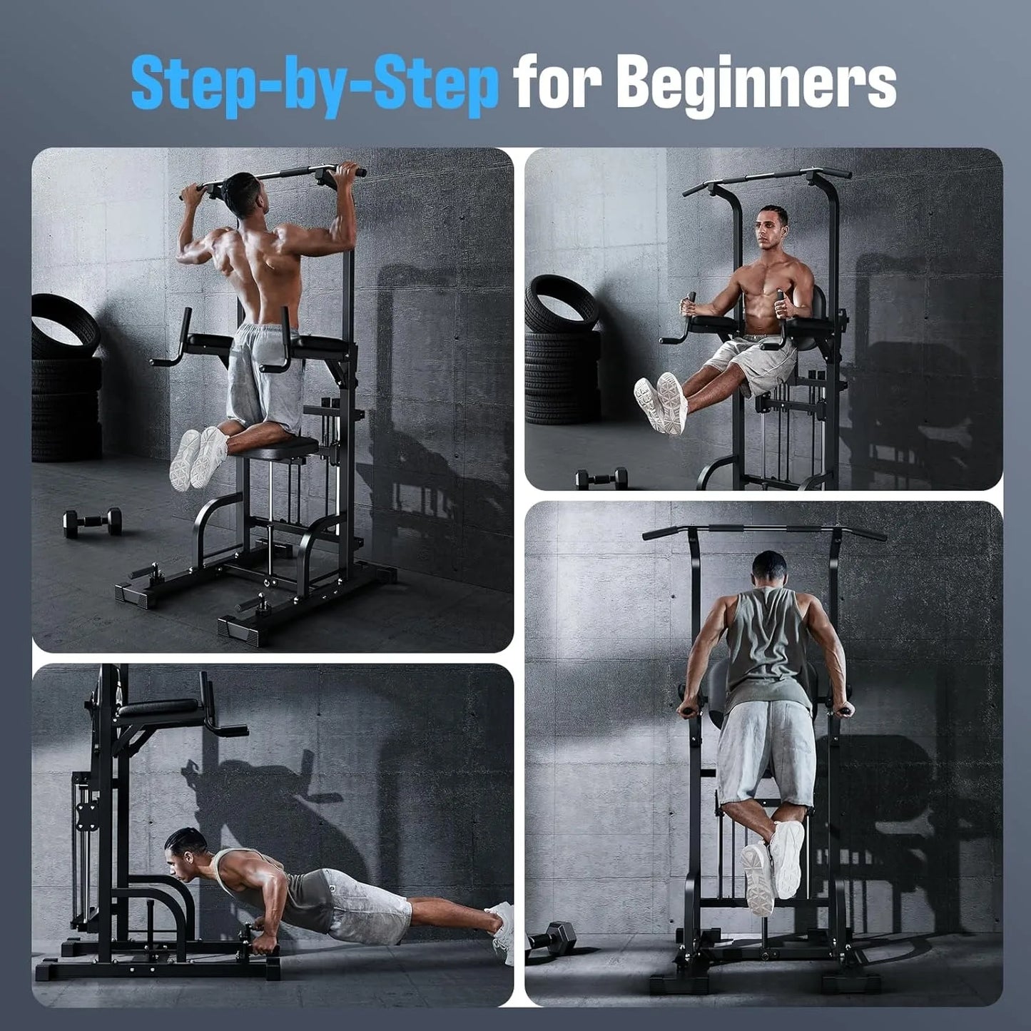 Power Tower Pull Up Dip Station, Multi-Function Home Gym