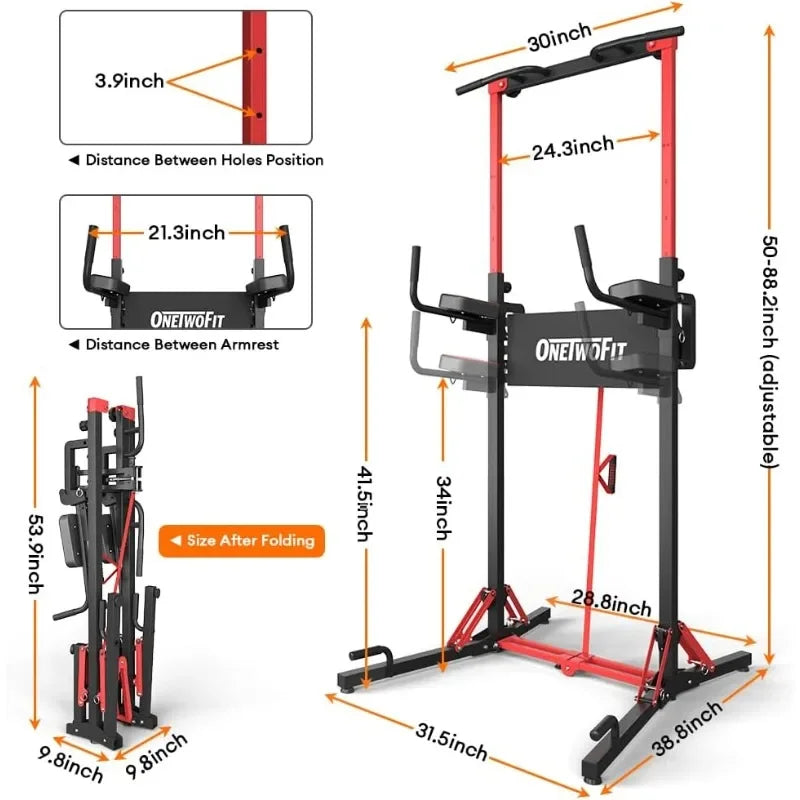 Power Tower Pull Up Bar Station, Foldable Dip Station Home Gym