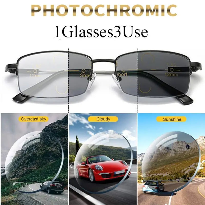 BLMUSA New Titanium Photochromeic Multifocal Reading Glasses