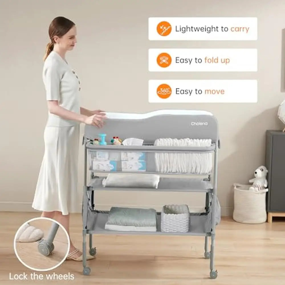 Portable Baby Changing Table Waterproof Storage Drawers