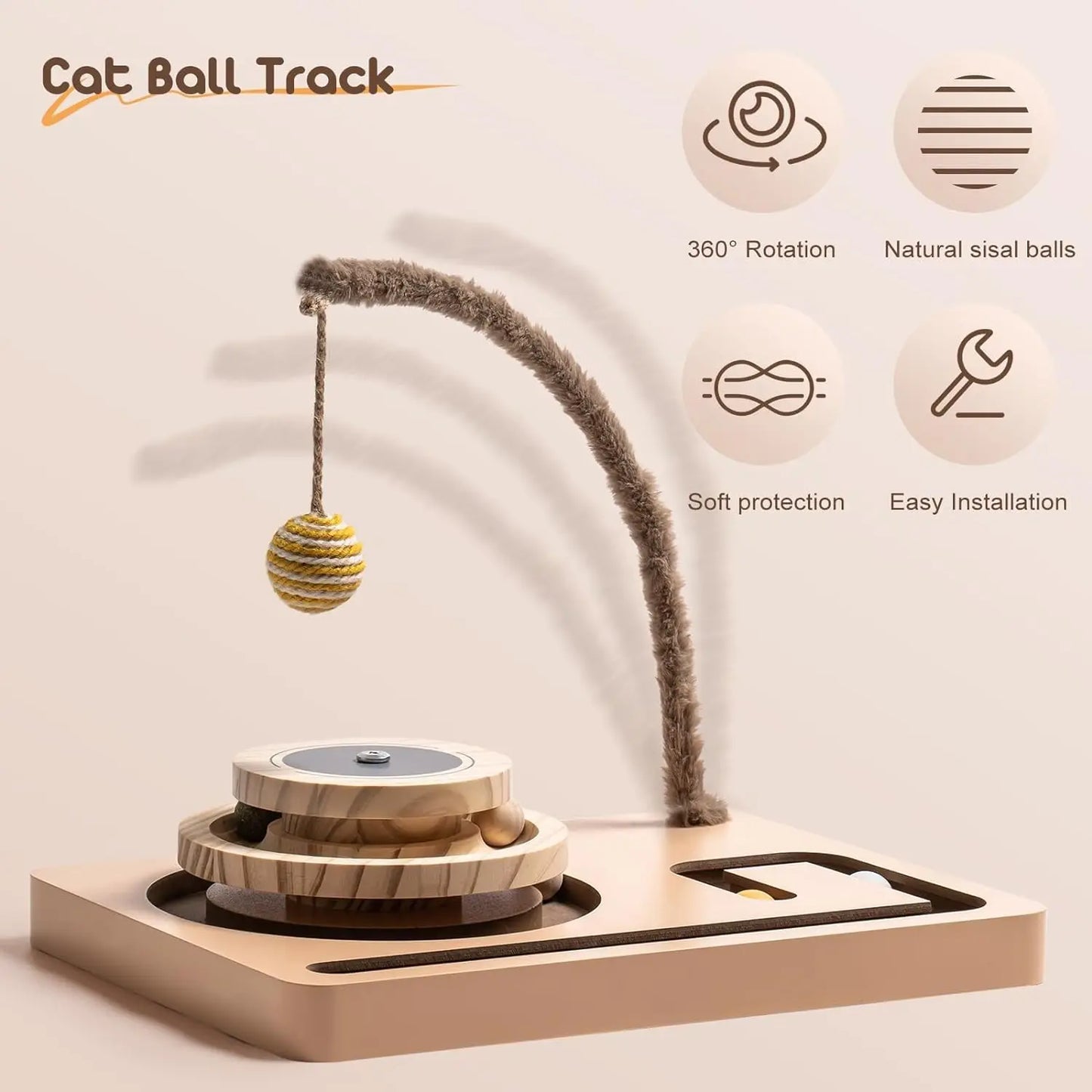 Cat Toy Roller 2-layer Turntable & Play Track with Interactive Hanging Balls