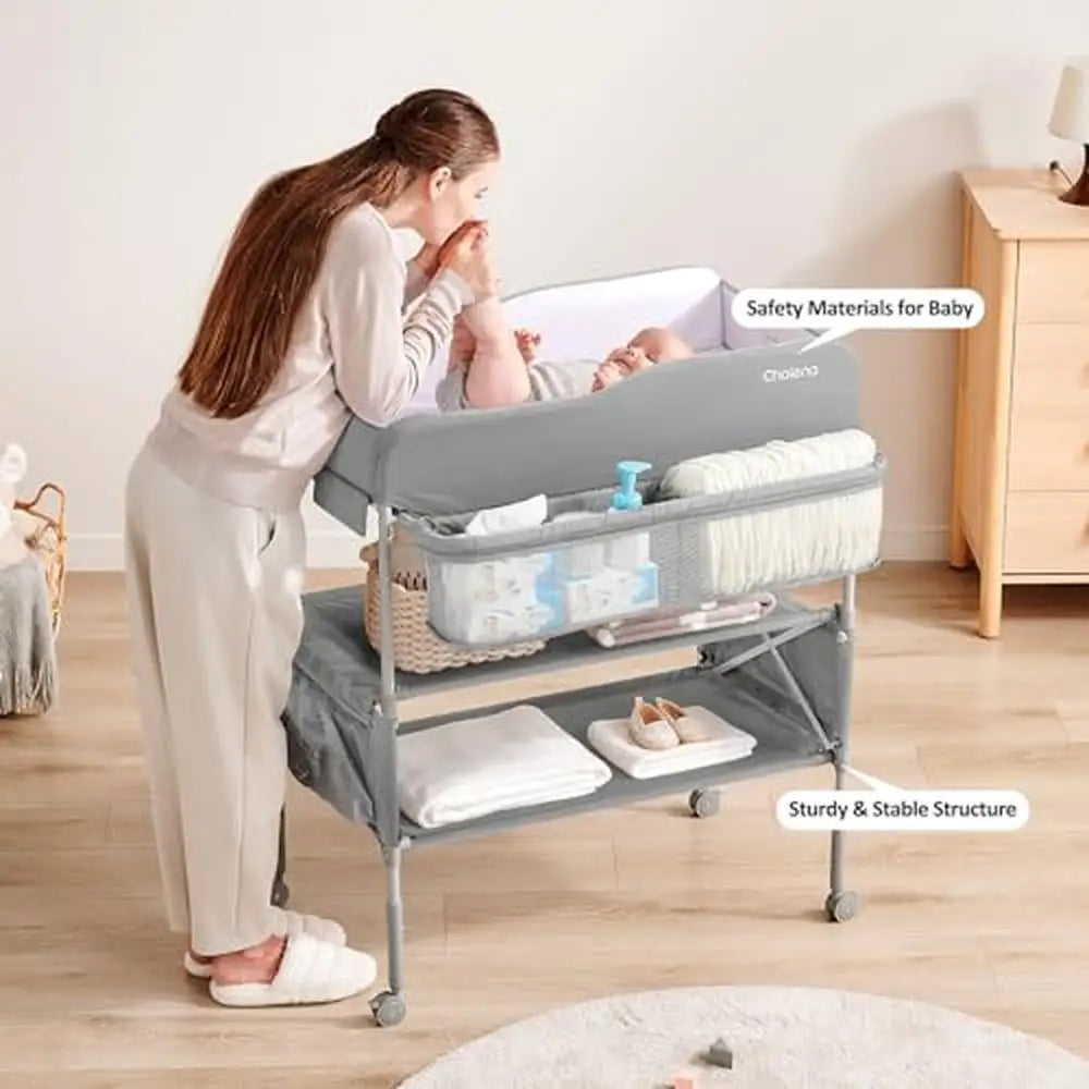 Portable Baby Changing Table Waterproof Storage Drawers