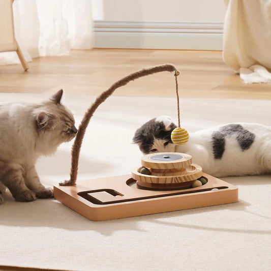 Cat Toy Roller 2-layer Turntable & Play Track with Interactive Hanging Balls