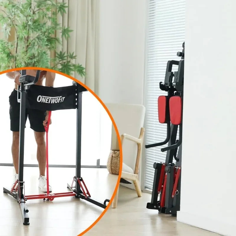 Power Tower Pull Up Bar Station, Foldable Dip Station Home Gym