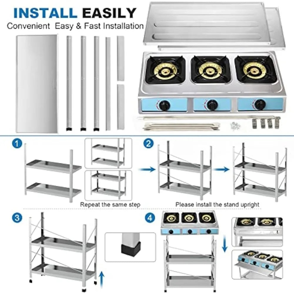 Propane Gas Stove 3 Burner Gas Stove with Removable Leg Stand