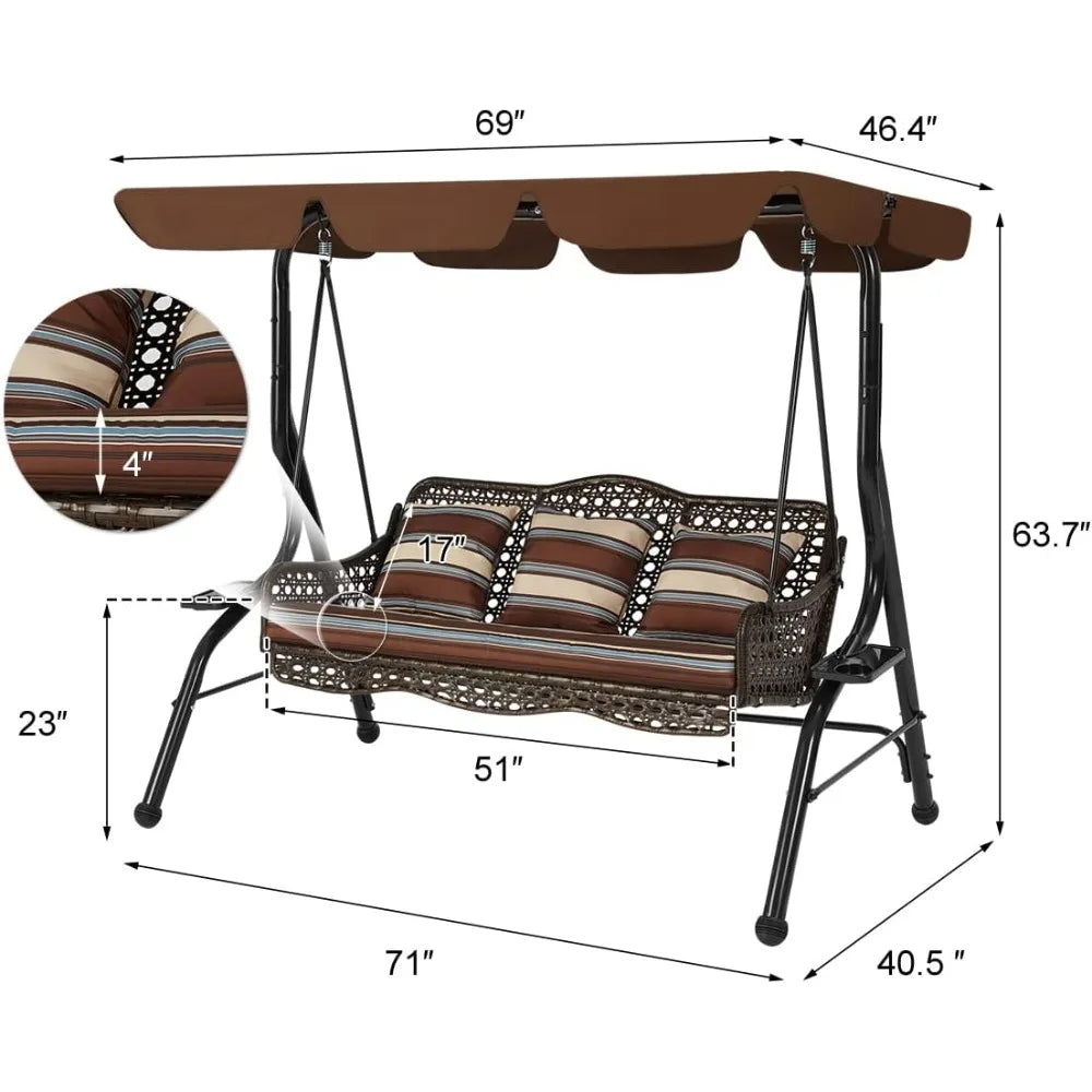 Swing Sets for Backyard with Canopy, 2 Side Trays, 3 Pillows & Removable Cushion