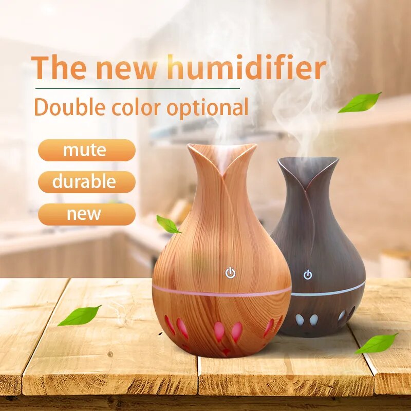 Ultrasonic Air Humidifier Aroma Essential Oil Wood Grain Aromatherapy Purifier