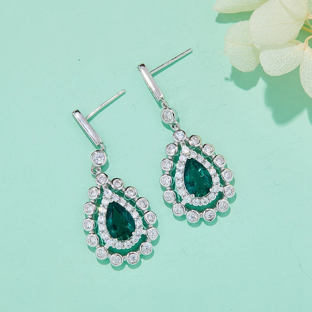 Lab Grown Emerald 925 Sterling Silver Luxury Earrings Jewelry Set