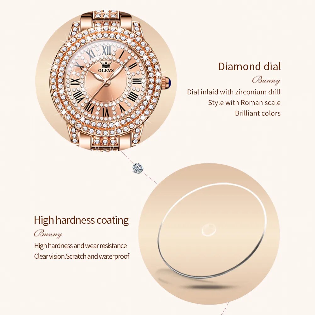 Women's Watch Quartz Luxury Diamond Stainless waterproof wristwatch