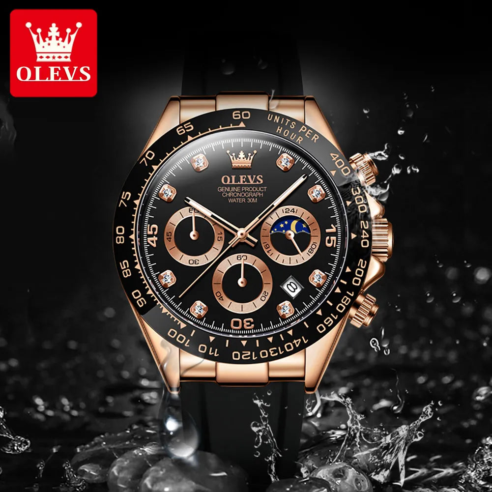 New Luxury Men's silicone Multifunction waterproof quartz watch