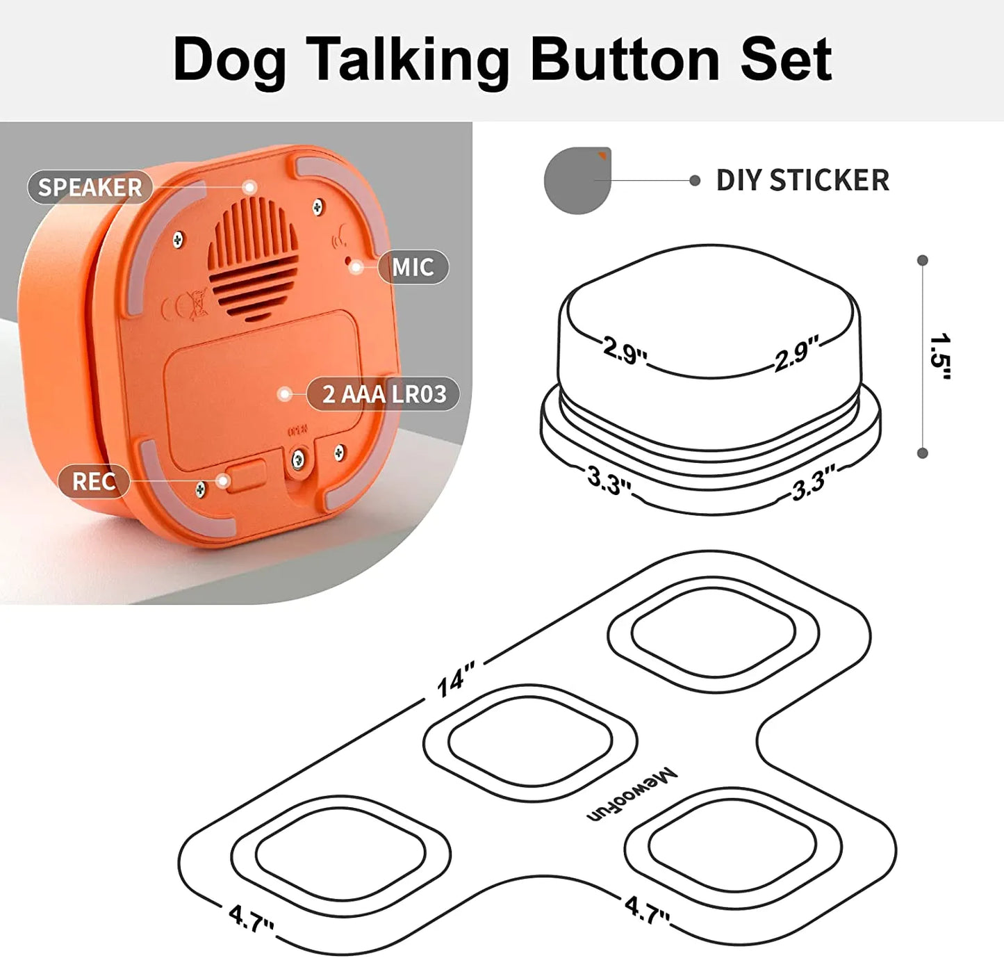 MEWOOFUN Dog Button Set With Mat & Stickers Pets Talk Trainable