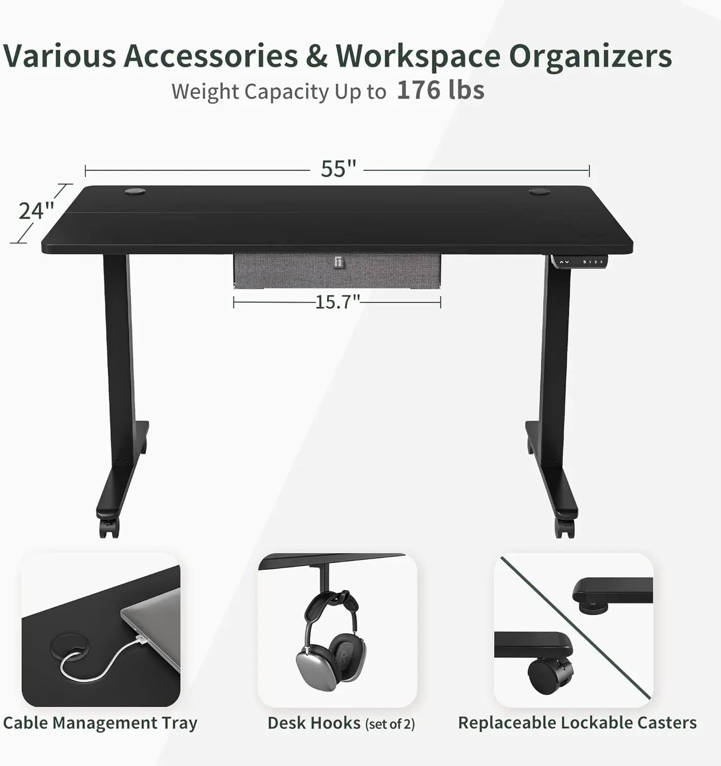 Standing Desk with Drawer, Adjustable Height Electric Stand up Desk