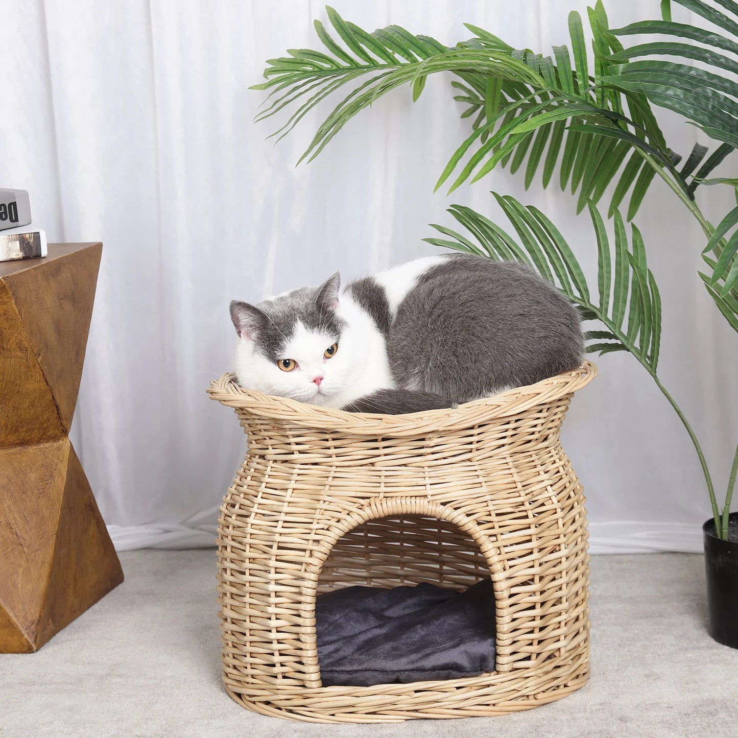 2-Tier Wicker Bunk Basket Cat Sleeping Bed Play House