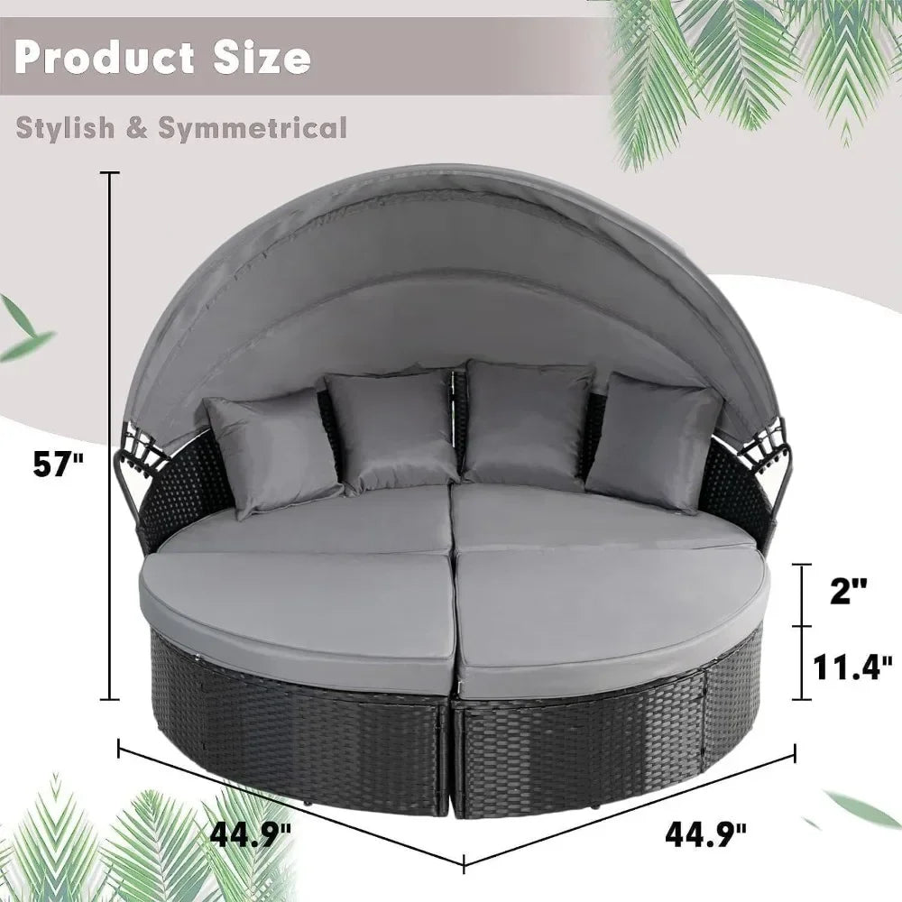 Outdoor Patio Canopy Bed Round Daybed with Washable Cushions