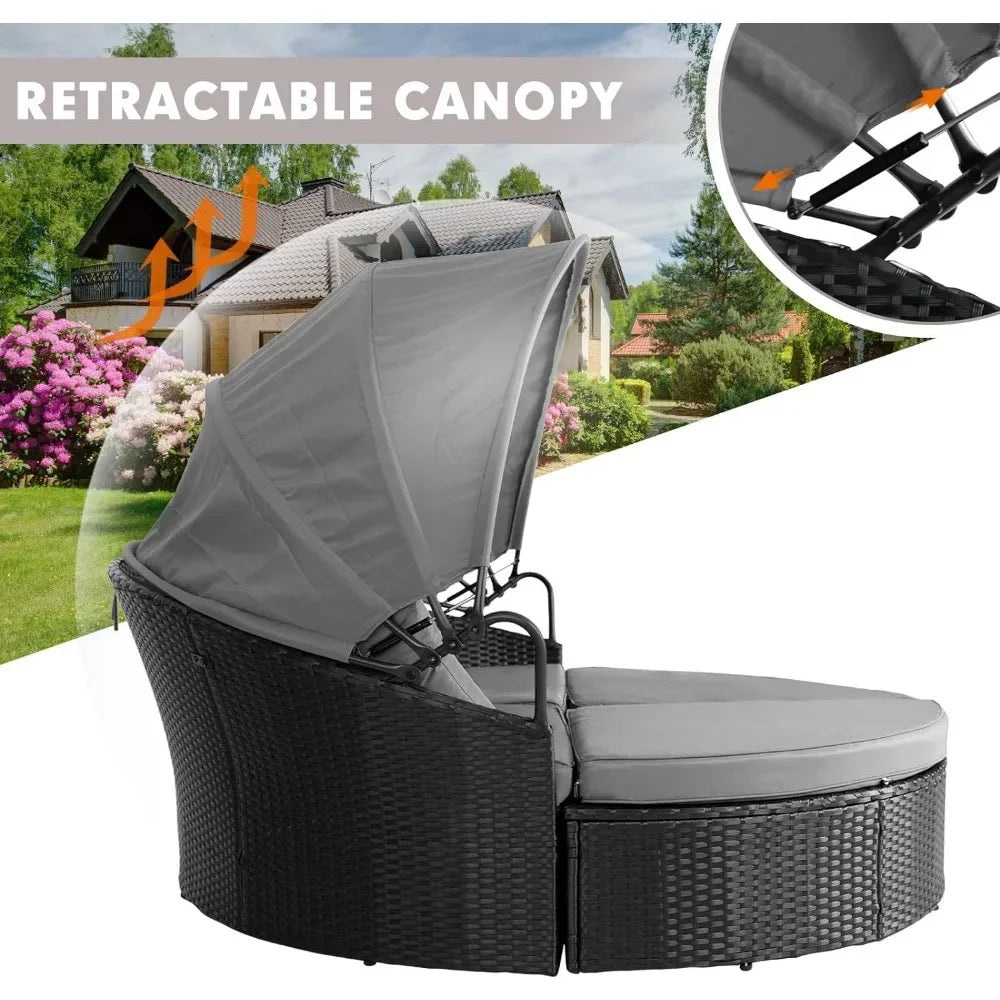 Outdoor Patio Canopy Bed Round Daybed with Washable Cushions