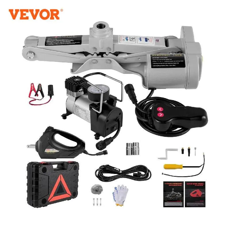 VEVOR 3 Ton Electric Car Jack Lifting Set DC 12V Car Scissors Floor Jacks Kit W/ Impact Wrench Air Pump SUV Auto Car Repair Tool