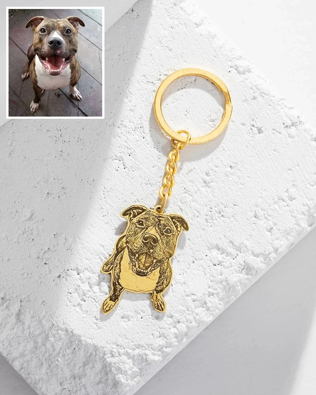 Custom Pet Portrait  Engraved Photo Keychain