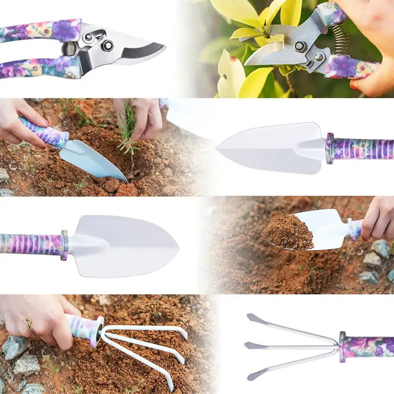 Gardening Tools Gift Kit Non-Slip Handle with Anti-Rust Trowel, Cultivator, Pruning Shear, Water Sprayer