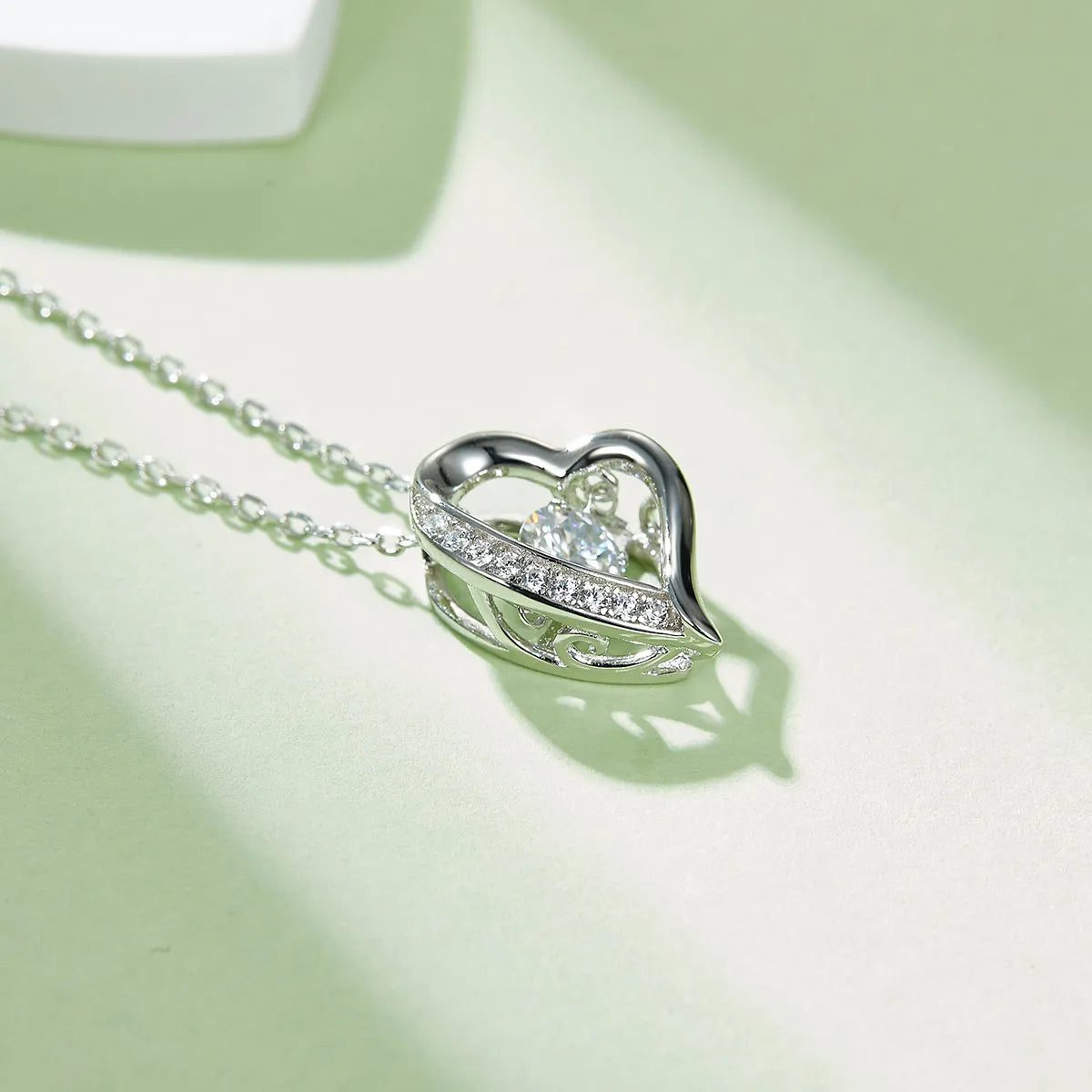 Sterling Silver 
Jewelry  Dancing Diamond  Heart Pendant Necklace