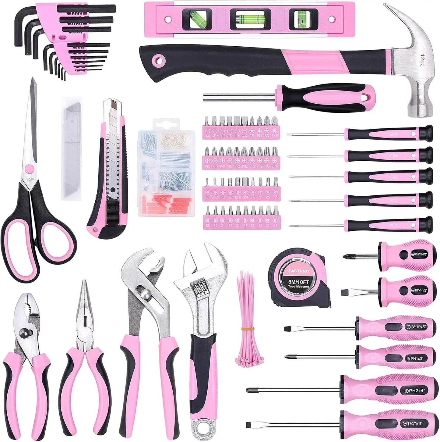 Pink Tool Set, 220-Piece Lady's Home Repairing Tool Kit