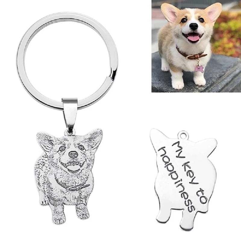 Custom Pet Portrait  Engraved Photo Keychain