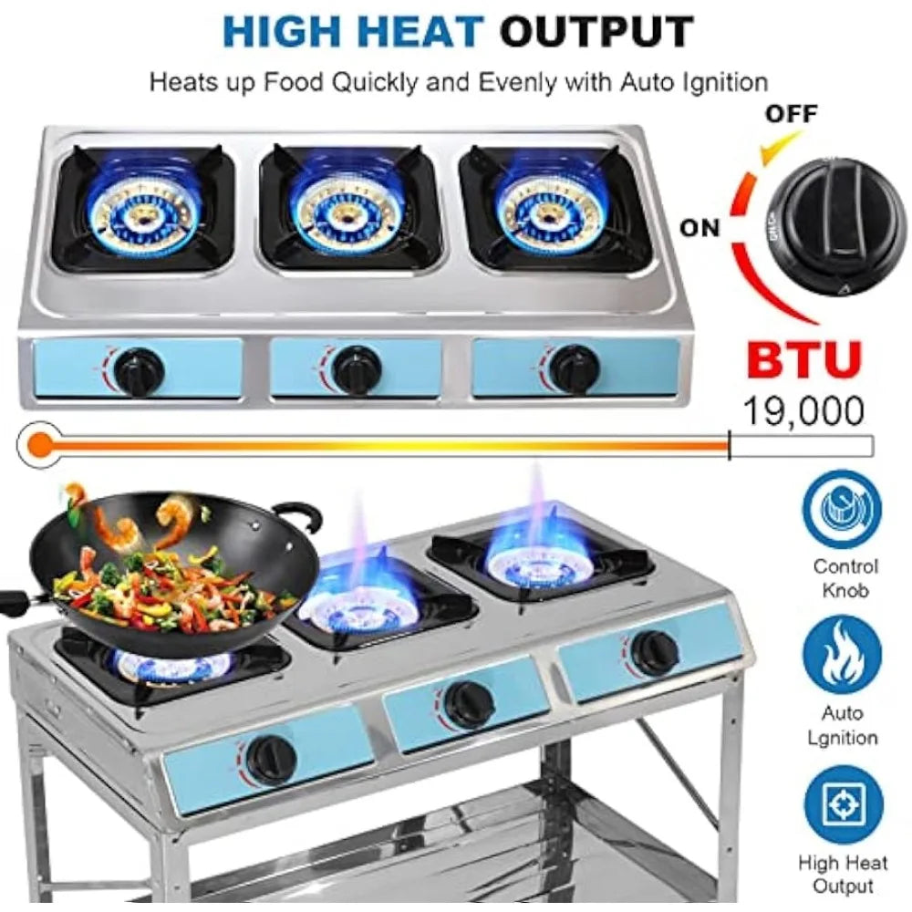 Propane Gas Stove 3 Burner Gas Stove with Removable Leg Stand