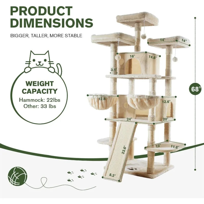 IMUsee 68 Inches Multi-Level Cat Tree tower